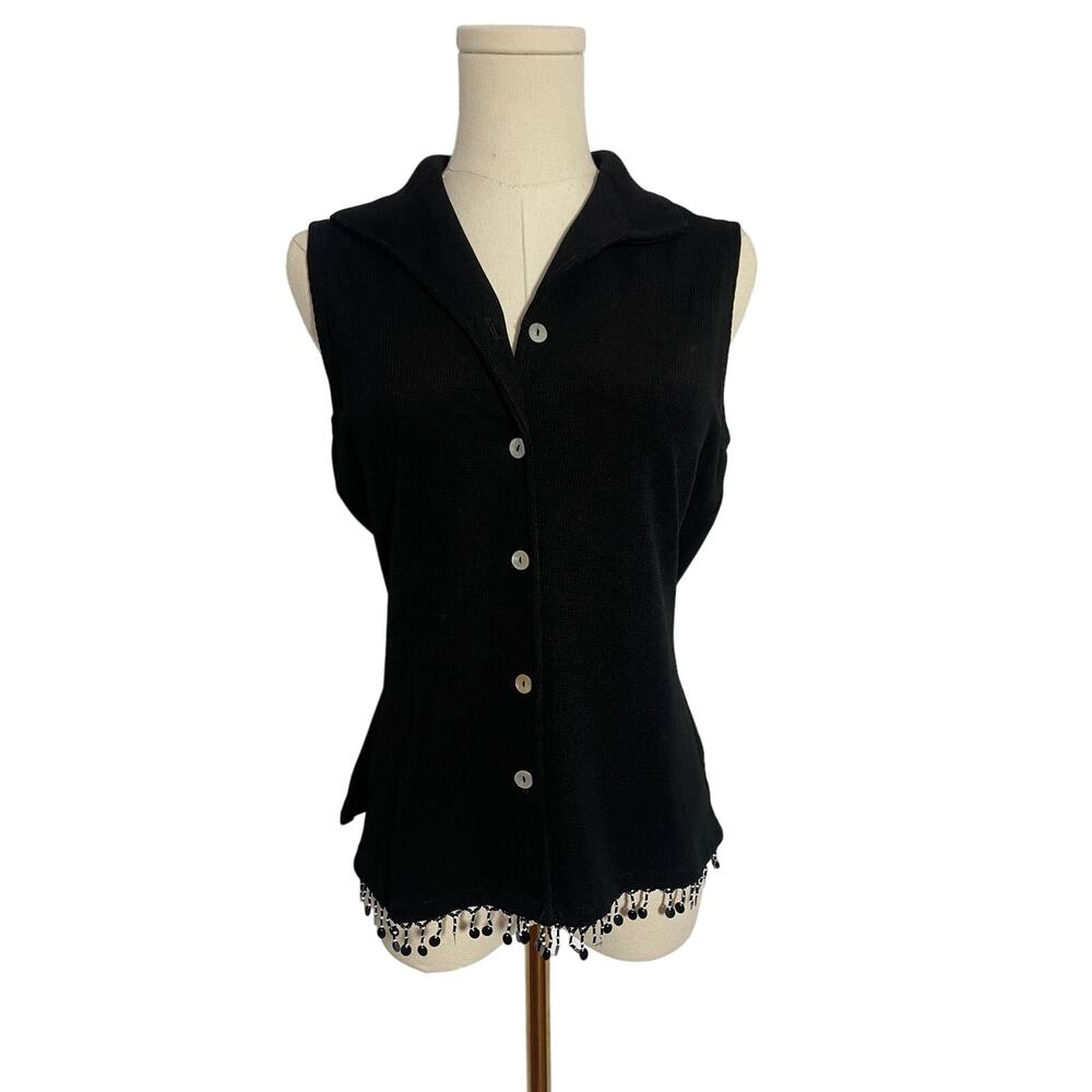 Vintage Women's Black Fringe Boho Knit Tank MEDIUM